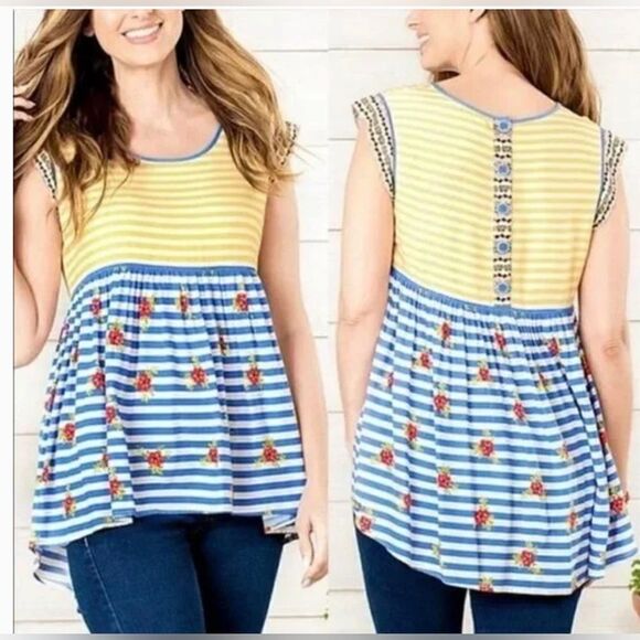 Matilda Jane Tops - Matilda Jane On My Mind Striped Floral Babydoll Top